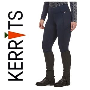 KERRITS Ladies Cotton Knit Ultrasuede Knee Patch Ridding Tights Charcoal Sz XS